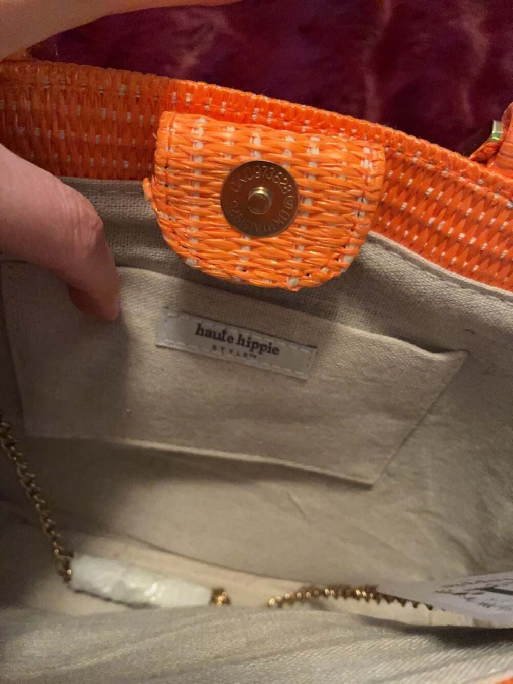Haute Hippie Style Orange Woven Straw Floral Tote Bag A470 - Picture 8 of 10
